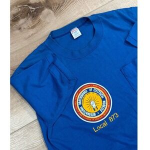 Vintage Jerzees IBEW Local‎ 873 Pocket T-Shirt Blue Large Made in USA 90s Union